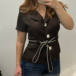 Vintage Y2K Brown Short Sleeve Blazer with Belt